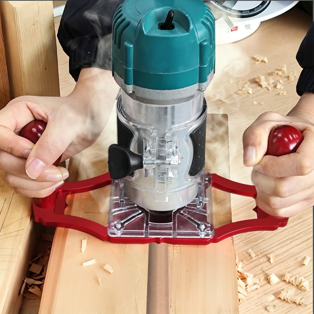 Woodworking Groove - قاعدة راوتر مع مقابض ومؤشر مركزي،