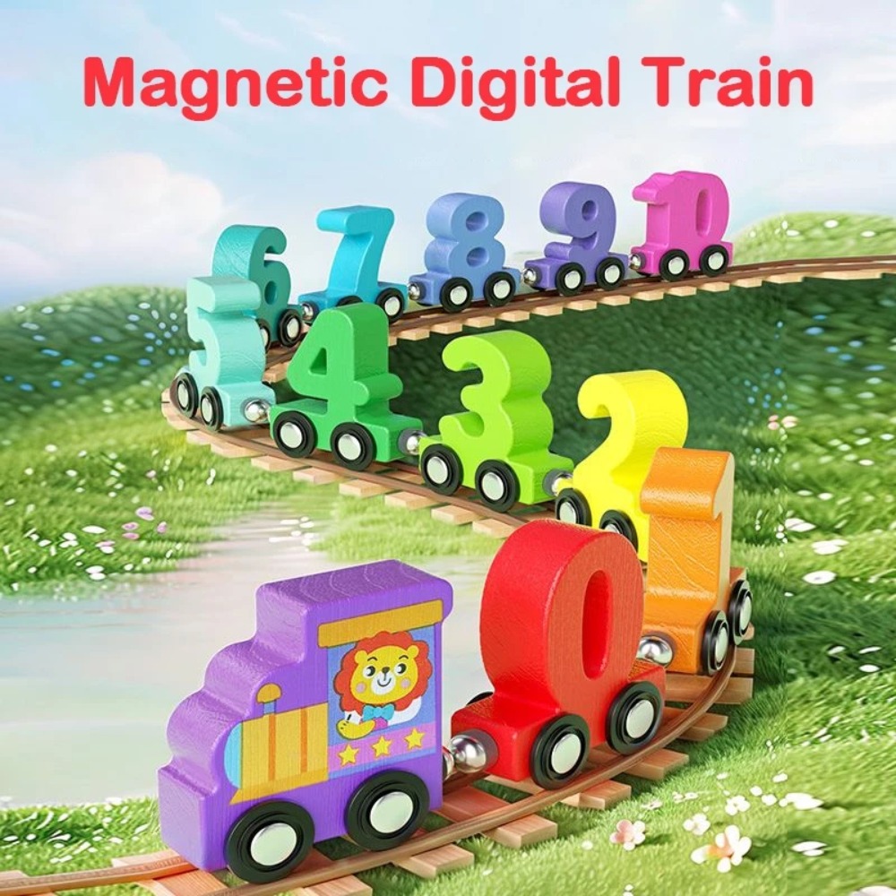 Woodworking Kids Toys - مجموعة قطار أرقام رقمية 0-10، ألعاب
