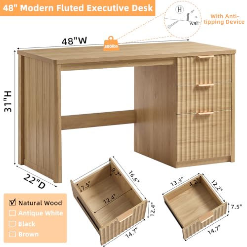 مكتب مكتبي 48 بوصة مع 3 أدراج  - مراجعة Woodworking File وسعره